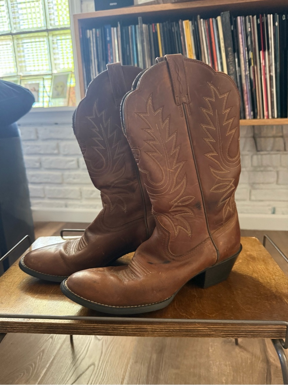 Classic Women's Brown Leather Cowboy Boots